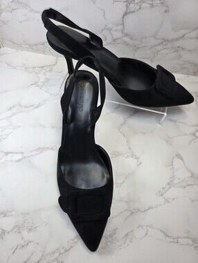 Classic Black Pointed Slingback Heels with Buckle Accent ( Coutgo )(B24)